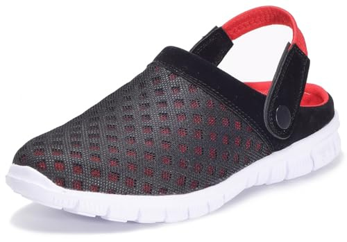 Clogs herr pantoletter Mesh Sabot Summer, tofflor,trädgård, skor med halkfri mjuk sula fritid sandaler, storlek 36–48, - röd - 43 EU