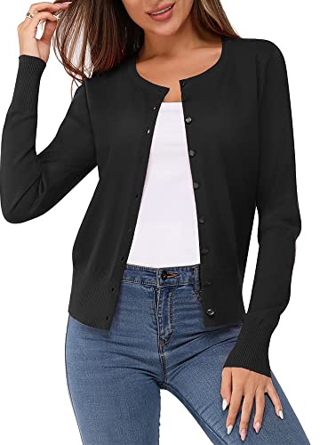 Newshows Damen Leichte Strickjacke Langarm Klassisch Rundhalsstrickjacke Casual Cardigan Strickmantel mit Knöpfen