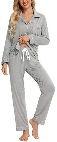 Anjue Womens Pajama Set 2 Piece Long Sleeve Sleep Set Women's Pajamas Maternity Sleepwear Comfy Cozy Pjs(Light Grety,L)