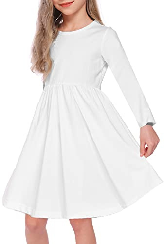 Jorssar Girls White Tie Dye Dress Clothes Kids Cotton Long Sleeve School Twirly Skater Dress Size 8