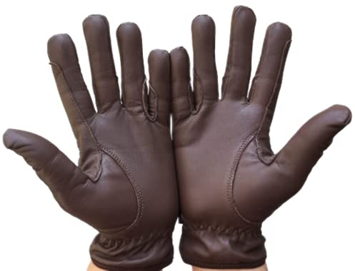 Sulkhanz Gants d'équitation en cuir véritable pour femme en jaune, marron clair, marron foncé et noir (taille S, marron foncé)