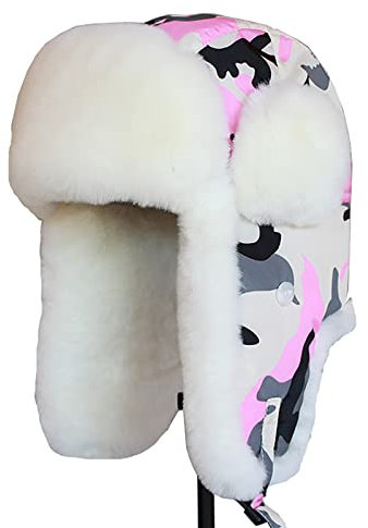 WHSPORT Fliegermütze mit Ohrenklappen, Trappermütze Fellmütze, Hält Warm Beim Skifahren, Schlittschuhlaufen und Anderen Outdoor-Aktivitäten Erhältlich (Color : Pink, Size : 60-61cm/23.62-24.01in)