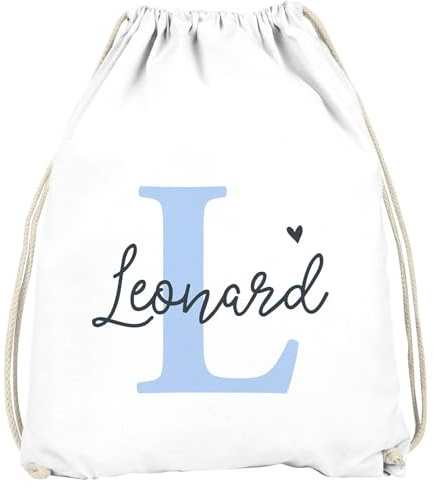 SpecialMe® Kinder Turnbeutel mit Name Buchstabe Monogramm Initiale personalisierte Geschenke Mädchen Jungen Weiss unisize