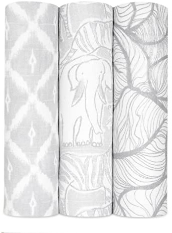 Aden + Anais Swaddle Decke - Pack von 3, Culture Club | Silky Soft 120x120cm | Großer 100% atmungsaktives Bambus Musselin Cotton Swaddle Wrap Set für Mädchen & Jungen | Neugeborene und Kinderschlaf