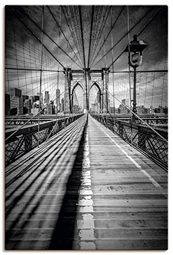 ARTLAND Wanddeko Leinwand Bilder Wandbild 60x90 cm Urban Stadt New York Skyline Brooklyn Bridge Brücke Architektur U3NO