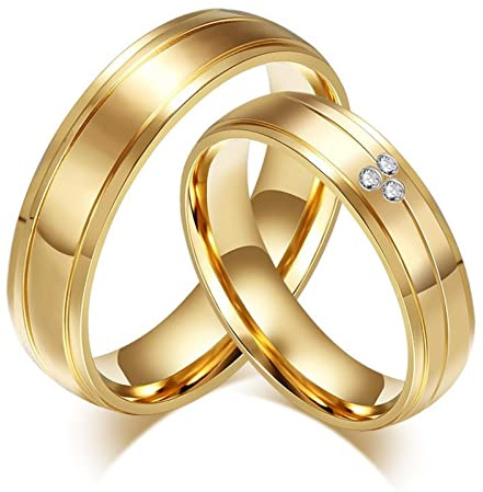 HCMA Pareja Anillo Titanio Acero Compromiso Boda joyería Oro-Color para Mujeres Pareja joyería Regalo