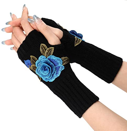 Strickhandschuhe Damen lang Handwärmer Stulpen Pluswärmer Handstulpen Mädchen Kawaii Strick Fingerlose Fäustlinge Handwärmer Armstulpen für Handgelenk mit Daumenloch