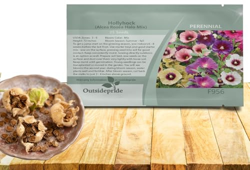 Outsidepride Halo Hollyhock Seeds - 50 Pcs Perennnial Mix Heirloom, Long-Blooming Drought Tolerant Flower Seeds with Semi-Double Blooms for Cottage Gardens & Cut Flowers