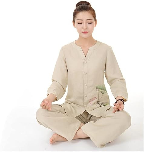 Tenue de Tai Chi Uniforme d'arts Martiaux Kung Fu Doux printemps automne été chine Tai Chi uniforme for femmes Kung Fu Qigong tenues vêtements hauts + pantalons femme lin méditation vêtements ( Color