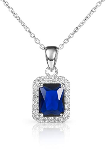 Diamond Treats Damen-Halskette mit Smaragdschliff aus 925er Sterlingsilber mit weißen, grünen, blauen oder roten Zirkonia-Steinen, elegante rechteckige Halskette aus Silber mit Geschenkbox
