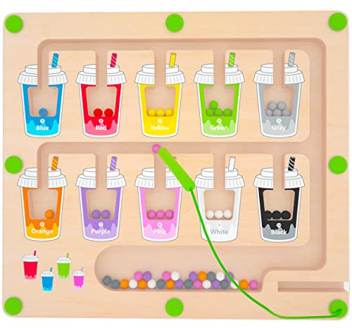MTYOKILN Magnetic Color and Number Maze, Montessori Wooden Magnet Puzzle Game Board for Toddlers, Learning & Education Toys for Preschoolers, Fine Motor Skills Toys for Boys Girls 3-5 Years Old