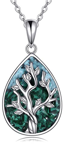 AXELUNA Collar de malaquita, árbol de la vida, colgante de lágrima de plata de ley 925 con malaquita, joya espiritual natural para mujeres, regalo de crecimiento y conexión