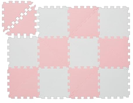 Relaxdays Pusselmatta, 12-delad lekmatta, föroreningsfri, EVA-skum, barnrum, 114 x 86 cm, rosa/vit, 114 x 86 cm