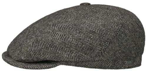 Stetson Brooklin Classic Herringbone Flatcap Schirmmütze 100% Wolle Herren Herbst Winter Dunkelbraun 58 cm