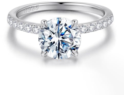 SMILEST 2ct Round Cubic Zirconia Engagement Rings for Women, 925 sterling silver Ring for Women Sterling Silver Rings CZ Simple Silver Anniversary Ring Size 8.5
