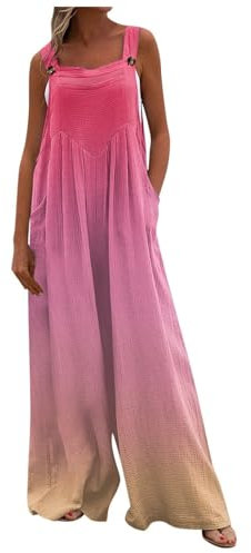 Festlicher Jumpsuit Damen Casual Ärmellos Jumpsuit Hosenanzug Damen Overall Damen Elegant Hosenanzug Damen Festlich Jumpsuit Damen Lang Pailletten Jumpsuit Damen Arbeitsoverall Damen(1-Pink,L)