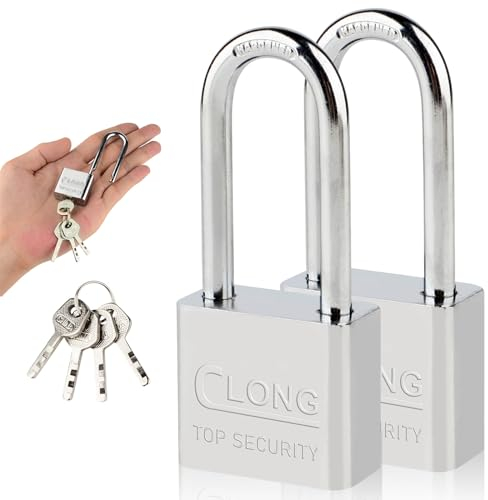 Confezione da 2 lucchetti ad arco lungo in acciaio resistente, impermeabili per esterni, con 4 chiavi, per capannoni, magazzini, recinzioni, ufficio, garage, giardino, palestra (40 mm)