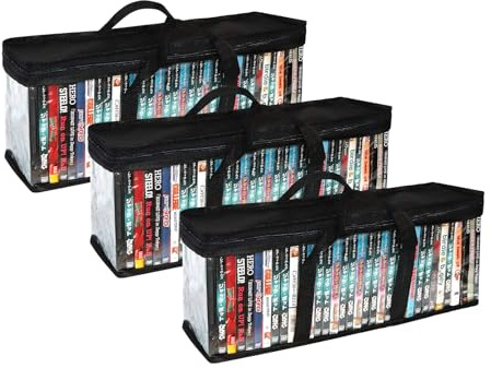 SILD Stackable DVD Holder - Black, Holds up to 120 DVDs, BluRay, Movies, PS4 Games - Set of 3