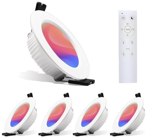 4er LED Einbaustrahler RGBW 7W 230V, smart Downlight dimmbar, Ø75-80mm | 2700K-6000K wählbar, warm und kaltweiss farbwechsel, App, Bluetooth-Steuerung, Alu, LED Spots für Küche, Bad, Wohnzimmer