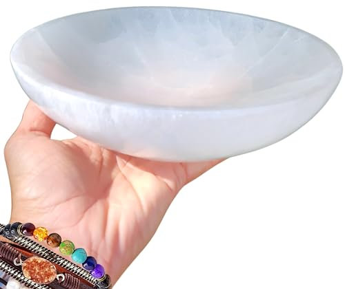 Cuenco de selenita XXL de alta energía de 8 pulgadas de alta energía, soporte de cristal tallado a mano para cargar, limpiar cristales, carga de cuenco de cristal de selenita, regalos espirituales,