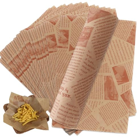DAJAVE Lot de 500 feuilles de papier sulfurisé pour nourriture, journal alimentaire, papier sulfurisé pour hamburgers, sandwichs, frites