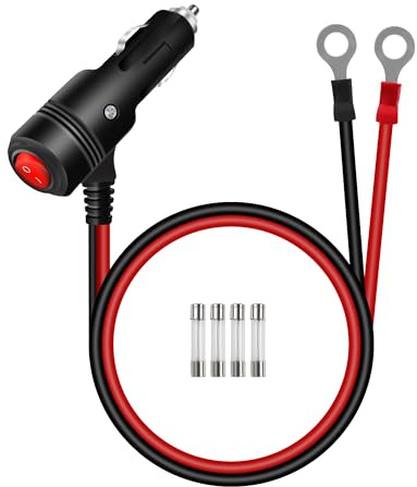 RIIEYOCA 12V 24V Zigarettenanzünder Stecker Adapter, 16AWG Heavy 15A Auto Zigarettenanzünder Ersatz Stecker zu O-Ring Terminal Stromkabel mit Ein/Aus-Schalter für Autos, Boote 0,6M / 2FT