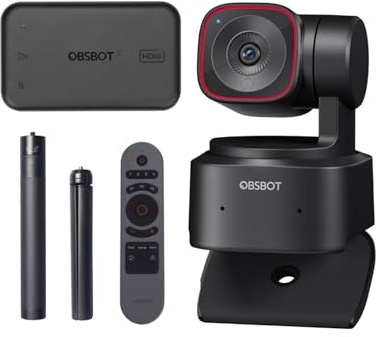 OBSBOT Tiny 2 Lite Webcam 4K avec Adaptateur HDMI, Télécommande et Trépied, Caméra PTZ de Streaming avec Suivi IA, Capteur 1/2, Contrôle Gestuel, 60 fps, HDR, Microphones, Webcam pour Ordinateur de B