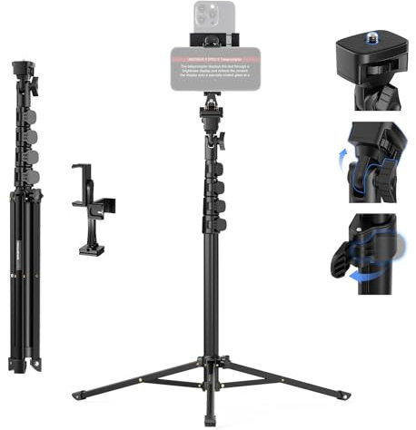 NEEWER Handy Stativ und Selfie Stick, 18-61 Handyständer Halterung mit 360° Doppeltelefonhalter für Videoaufnahmen und Teleprompter, kompatibel mit iPhone Samsung für Vlog Live Videos, ST155+SP-08