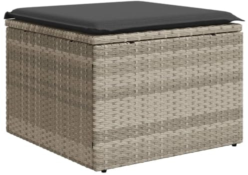 vidaXL Gartenhocker mit Kissen Hellgrau 55x55x37 cm Poly Rattan