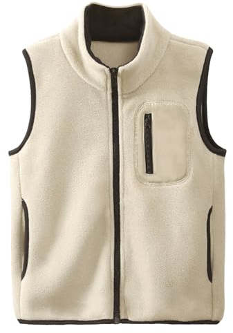 ANIMQUE Småbarn fleeceväst upphöjd krage ärmlös jacka fleeceväst med solid dragkedja föräldrar barn lätta toppar ytterkläder, khaki 150, khaki, 140-146