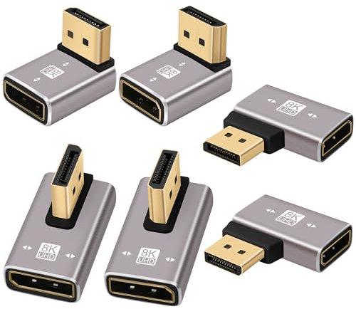 Togconn Adaptador 8K DisplayPort 1.4 de 90 grados, 6 unidades, ángulo recto, convertidor de conector vertical DP macho a hembra, extensor en forma de L, compatible con 8K a 60Hz, 4K a 144Hz, 4K a