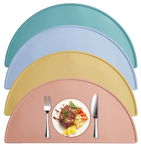 volumoon 4 Stück Tischsets, rutschfeste, Esstisch Unterlage, Kinder Platzset, Hitzebeständig Platzdeckchen, Baby Silikon Platzdeckchen, Tisch Matte für Kinder, Tischunterlage für Küche Speisetisch