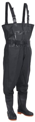 vidaXL Wathose mit Stiefeln Gürtel, Anglerhose Wasserfest Verstellbar, Teichhose für Angler Jäger Landwirte, Angelhose, Schwarz Größe 38