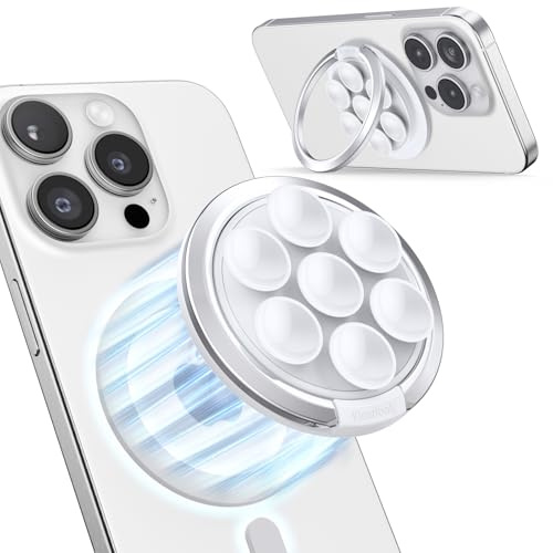 Handy Ring Halterung Magnetisch Saugnapf für MagSafe-Klearlook Silikon Octo Saugnapf Handy Griff Fingerhalter für Selfie/Video für TikTok Influencer/Creator, Frauen Mädchen Teen Geschenk Weiß