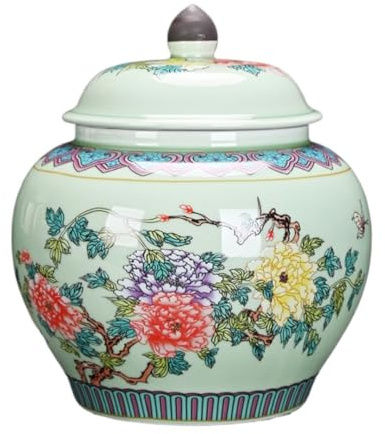 ASHSDI Classique Vase Pots De Gingembre Décoratifs, Pot De Temple en Céramique De Porcelaine Chinoise Ancienne avec Couvercles Scellés, Cuisine À Domicile Vintage Traditionnel Pot De Gingembre(C)