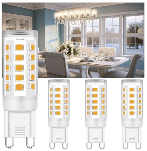 Ugvmn G9 LED Bulb Bi Pin Base, No Flicker 2700K Warm White T4 G9 LED Llight Bulbs for Chandelier, 4W (40W Halogen Equivalent Bulbs), 360° Beam Angle, Non-dimmable for Home Lighting, 4 Pack