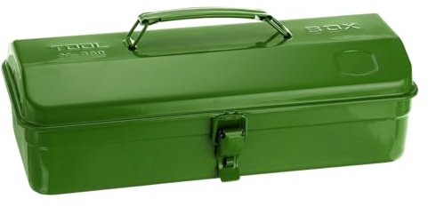 sourcing map Tool Box 14.2 Portable Steel Tool Box Hip Roof Style with Metal Latch Closure Tool Chest for Household Workshop Car, Green