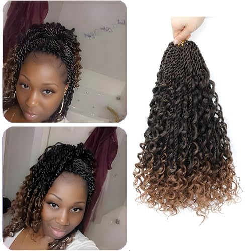 Senegalese Twist Crochet Hair 14 Inch Pre-Looped Island Twist Boho Crochet Braids Hair Extensions with Curls 9 Packs Synthetic Crochet Hair Extensions for Black Women (TB/30, 14 Inch 9 Packs)