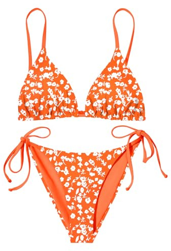 Nadeer Damen Bikini Set Sexy Triangel Verstellbare Bademode Blumenmuster Zweiteiliger Badeanzug Rückenfrei Bikinioberteil Niedrige Taille Seitlicher Schnürung Bikinihose