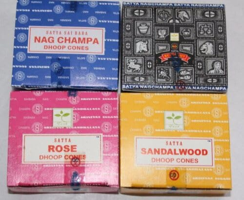 Satya Incense Dhoop Cones, Nag Champa, Rose, Sandalwood, Superhit Fragrances, 48 Pieces Total