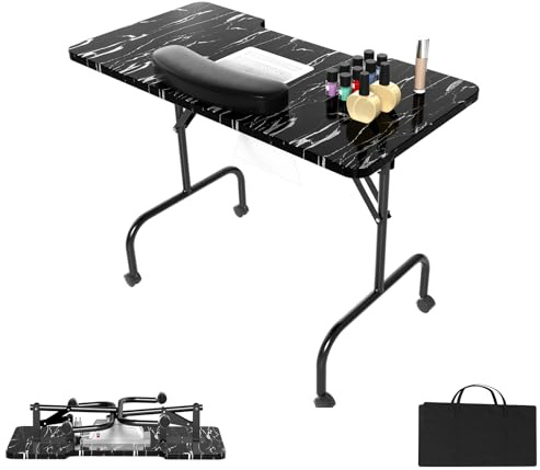 LZQ Nageltisch mit Absaugung Maniküretisch Faltbare mit Nagelstaubsauger Mobilesmanikürtisch für Staubabsaugung Nagelstudio, 90 x 40 x 72 cm- Schwarze Maserung
