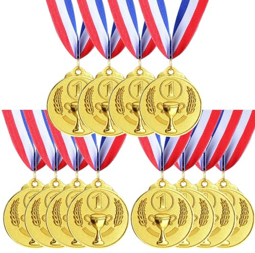 Jiahuade Gewinner Medaillen,12 Stück Medaillen Kindergeburtstag,Sieger Medaillen,Medaillen Set Kinder Metall,Medaille Gold für Kinder,Medallien Wettbewerb,Goldmedaillen