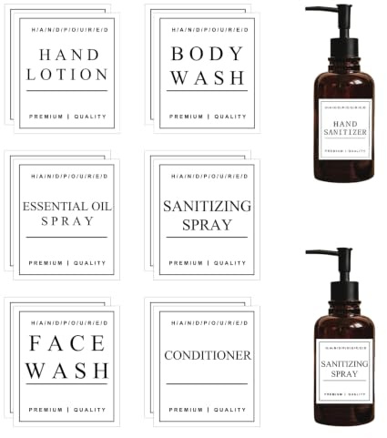 Diffaxy 24 stycken vattentäta etiketter för flaskor, badrumsdispenseretiketter, avtagbara etiketter för flaskor med handtvål, duschgel, schampo och balsam (svart, vit)