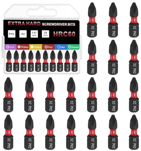 sourcing map 20pcs PH2 Phillips Screwdriver Bit 1/4 Hex Shank 25mm/1 Length Magnetic Cross Head Hex Bits S2 Steel Screw Driver Bit for Impact Electric Screw Driver Power Tools