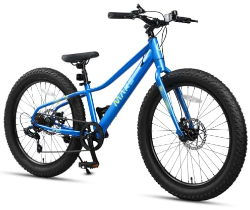 Glerc Mars 24 Zoll Kinderfahrräder Fat Tire Mountainbike für Jungen Mädchen Teens mit 6 Gang Shimano Antrieb Dual Disc Bremsen, Blau