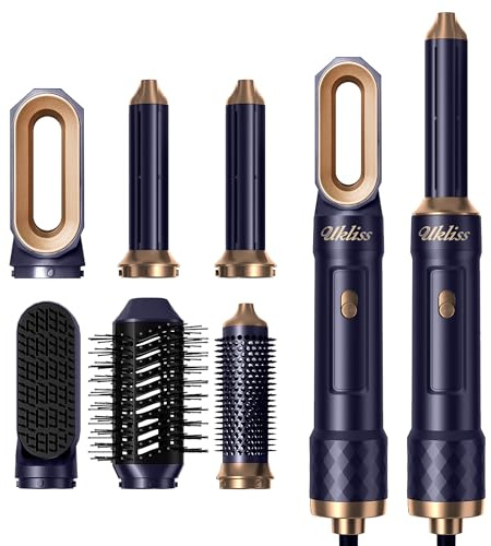 UKLISS Hairstyler 6 in 1, Warmluftbürste & Haartrockner Set mit Hair Dryer, Airflow Lockenstab Automatisch, Rundbürstenföhn, Hair Straightener, Airstyler Geschenkset für Frauen Haar Styling - Blau