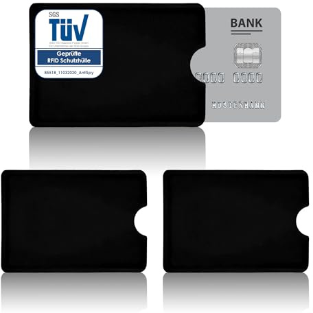AntiSpyShop 3X RFID Schutzhüllen, TÜV geprüft, NFC Blocker - Kreditkarte, Bank EC Karte Datenschutz (3er Schwarz)