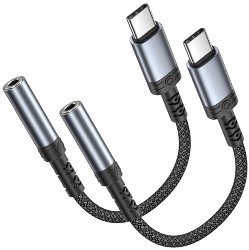 Adaptateur USB C Jack 3.5mm, 2 Paquet Adaptateur Prise Casque Jack USB C Adaptateur USB C vers J-ack Audio Compatible avec iPhone 17/16/15 Series, iPad Pro/Air, Samsung Galaxy, Pixel, Huawei, Xiaomi