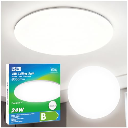 L5L3D LED Deckenleuchte 24W 4450lm, Ø35cm 6500K Tageslichtweiß IP54 Wasserdicht Ultraflaches Panel Rahmenloses Design für Wohnzimmer Küche Büro Bad, Rundes