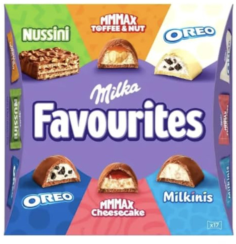 Milka Favourites, Praline di Cioccolato Assortite, Nussini, MMMAX Toffe & Nut, MMMAX Cheesecake, Milkinis, OREO, 15 Pezzi, 141g